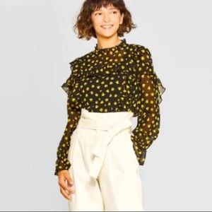 Who What Wear Black and Yellow Blouse